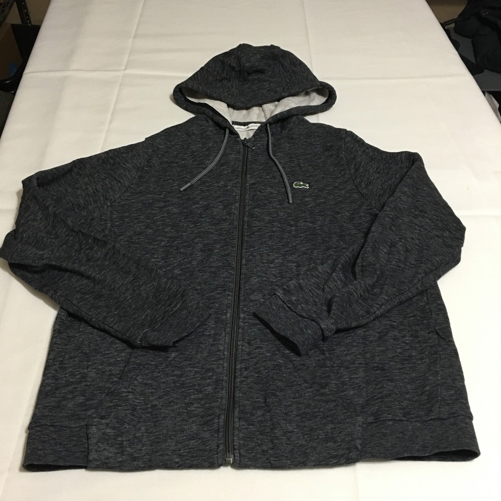 Lacoste Sport Full Zip Fleece Hoodie Sweatshirt Size 44 (Large) Gray Jacket